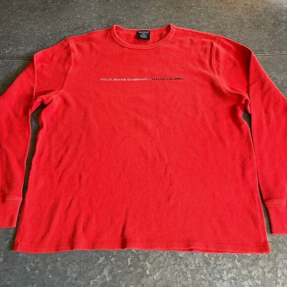 Vintage Polo Jeans Ralph Lauren Embroidered Thermal Shirt Mens XXL L/S Red USA - Picture 1 of 9